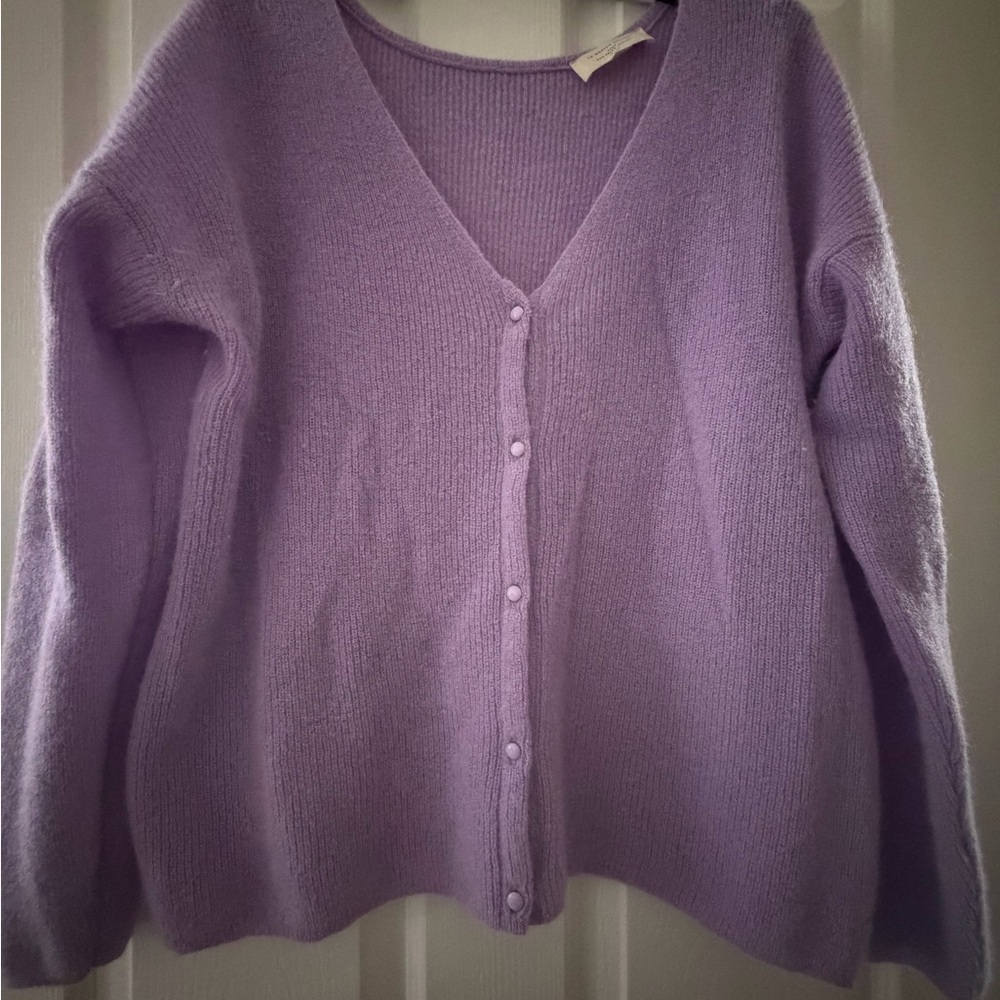 Sezane Lavender V-Neck Button-Up Sweater